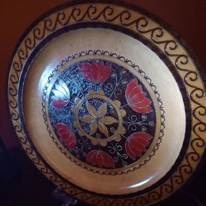 This beautiful Antique wood painted  wooden plate.
